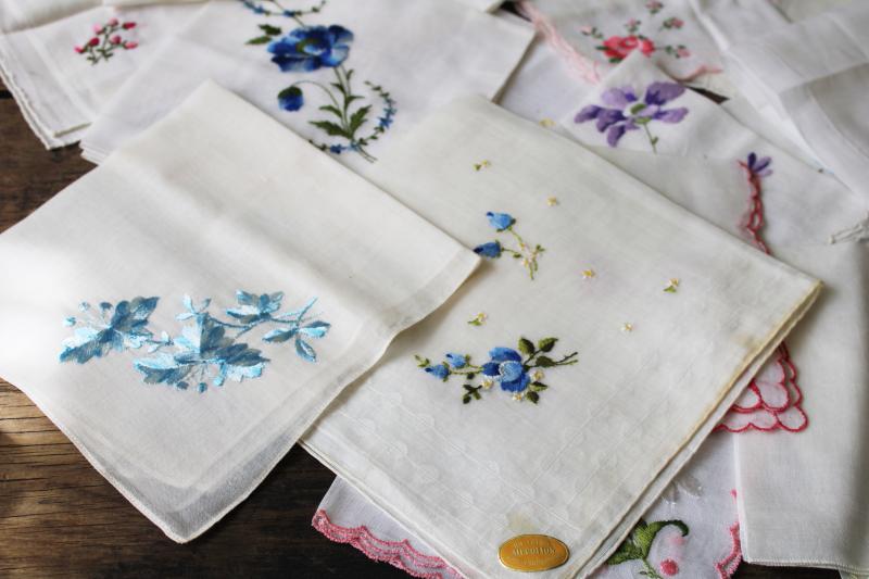 photo of 30 vintage hankies, lot embroidered sheer cotton handkerchiefs Swiss embroidery #2