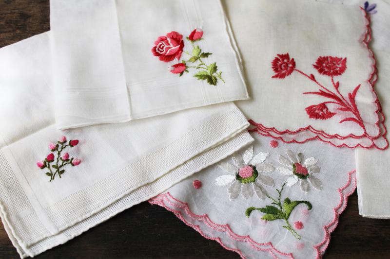 photo of 30 vintage hankies, lot embroidered sheer cotton handkerchiefs Swiss embroidery #3