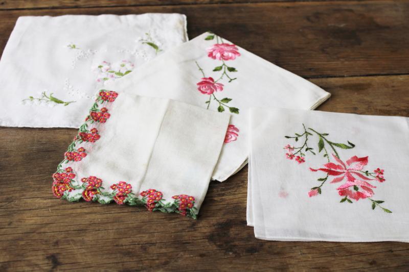 photo of 30 vintage hankies, lot embroidered sheer cotton handkerchiefs Swiss embroidery #8