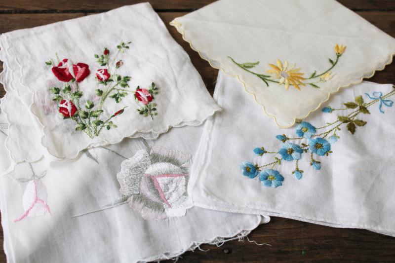 photo of 30 vintage hankies, lot embroidered sheer cotton handkerchiefs Swiss embroidery #2