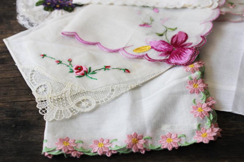 photo of 30 vintage hankies, lot embroidered sheer cotton handkerchiefs Swiss embroidery #5