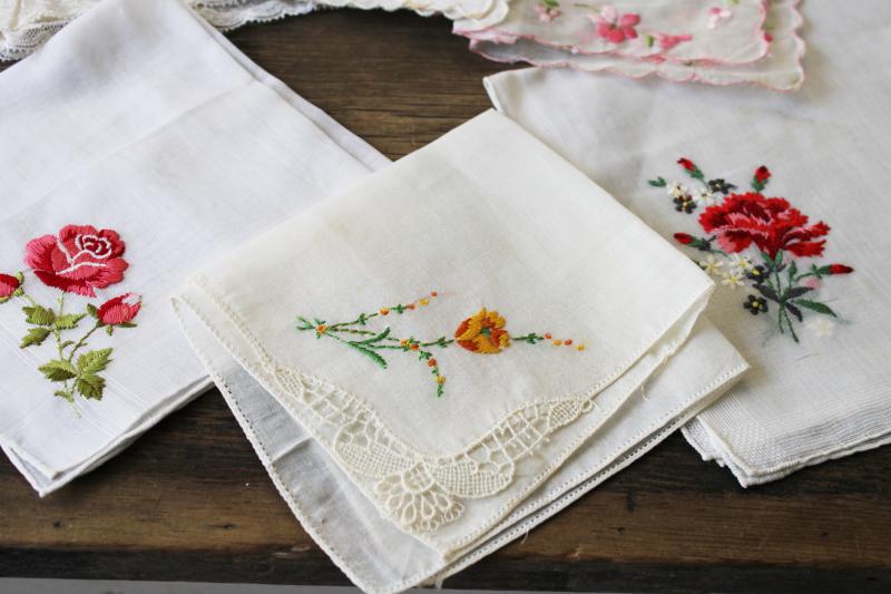 photo of 30 vintage hankies, lot embroidered sheer cotton handkerchiefs Swiss embroidery #6