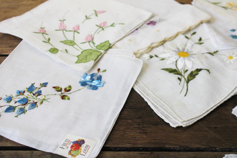 photo of 30 vintage hankies, lot embroidered sheer cotton handkerchiefs Swiss embroidery #8