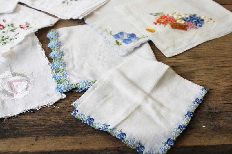 photo of 30 vintage hankies, lot embroidered sheer cotton handkerchiefs Swiss embroidery #9