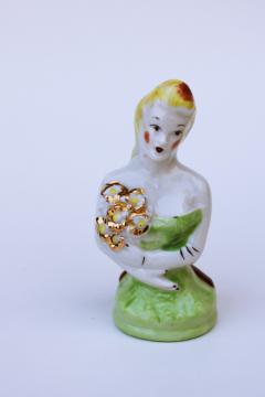 30s 40s fashion lady, vintage china half doll for pincushion or boudoir decor