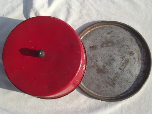 photo of 30s 40s vintage cake cover, painted metal cake keeper dome & tin plate #3