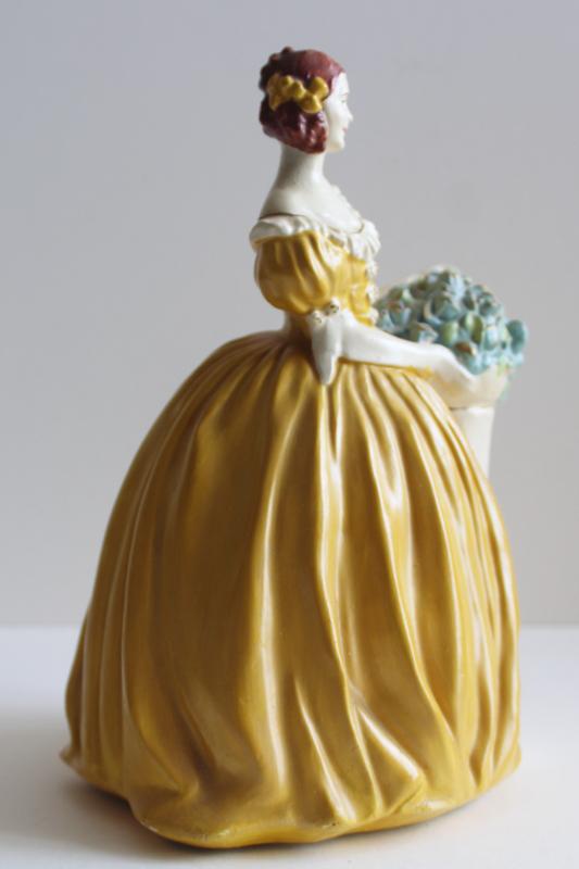 photo of 30s 40s vintage chalkware lady figurine, Royal Doulton style girl hand painted plaster #2