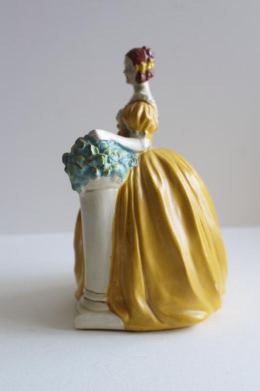 photo of 30s 40s vintage chalkware lady figurine, Royal Doulton style girl hand painted plaster #5