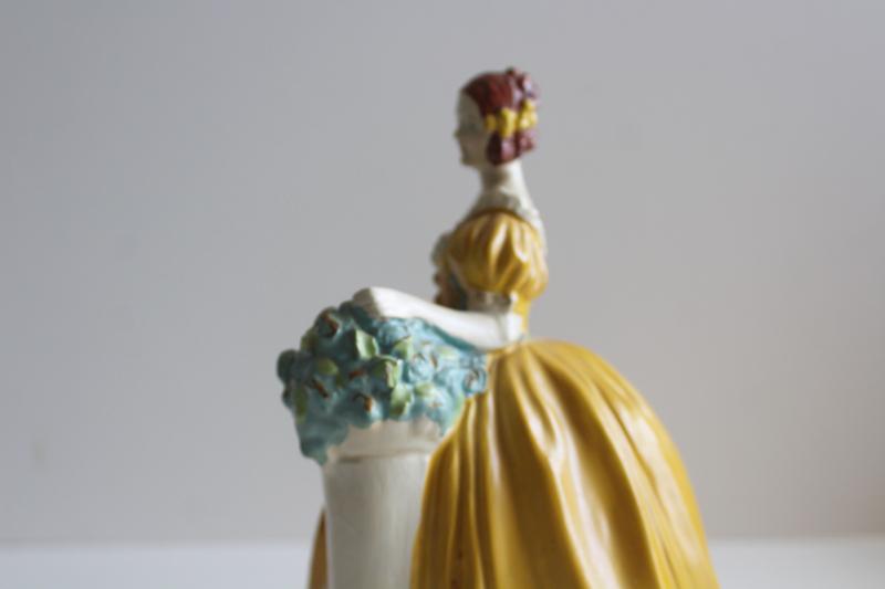 photo of 30s 40s vintage chalkware lady figurine, Royal Doulton style girl hand painted plaster #6