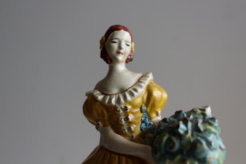 photo of 30s 40s vintage chalkware lady figurine, Royal Doulton style girl hand painted plaster #8