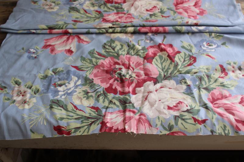 photo of 30s 40s vintage cotton fabric peonies floral print, shabby cottage chic flowers #1