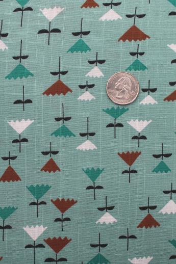 photo of 30s 40s vintage cotton / rayon fabric, jadite green w/ deco mod spring tulip print #1