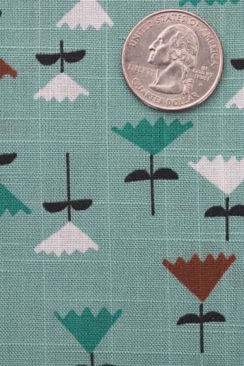 photo of 30s 40s vintage cotton / rayon fabric, jadite green w/ deco mod spring tulip print #2