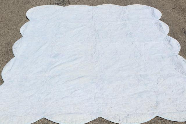 photo of 30s 40s vintage double wedding ring quilt, hand stitched cotton print fabric patchwork  #4