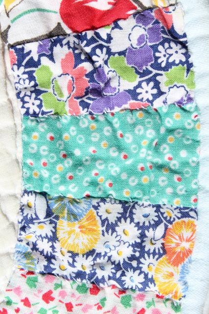 photo of 30s 40s vintage double wedding ring quilt, hand stitched cotton print fabric patchwork  #11