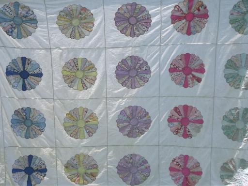 photo of 30s 40s vintage dresden plate pieced patchwork quilt top, cotton prints #1