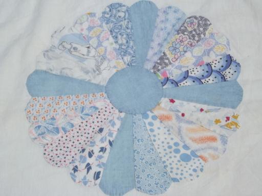 photo of 30s 40s vintage dresden plate pieced patchwork quilt top, cotton prints #5