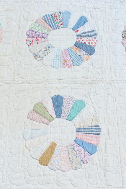 photo of 30s 40s vintage hand stitched Dresden plate quilt, cotton print fabric patchwork #9