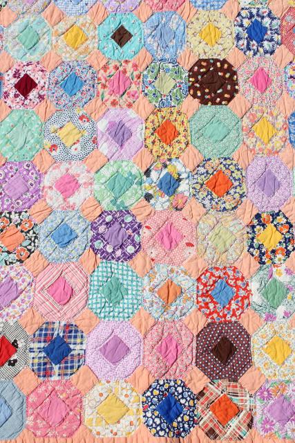 photo of 30s 40s vintage hand stitched quilt, cotton print fabric flower garden patchwork  #3