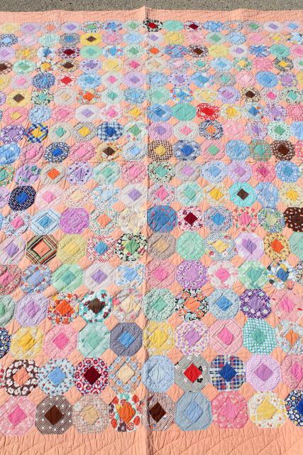 photo of 30s 40s vintage hand stitched quilt, cotton print fabric flower garden patchwork  #8