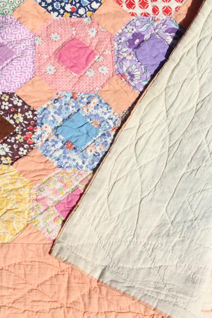 photo of 30s 40s vintage hand stitched quilt, cotton print fabric flower garden patchwork  #12