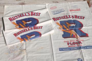 catalog photo of 30s 40s vintage print cotton flour sacks, cambric fabric stamped linens to embroider