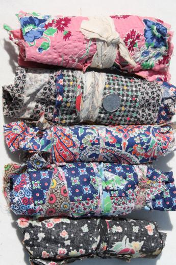 photo of 30s 40s vintage quilting fabric scrap bundles, cotton print scraps fabrics for quilters #4