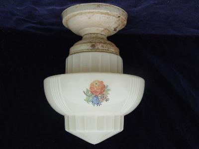 photo of 30's art deco flowered glass shade, original fixture #1