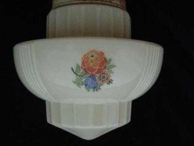 photo of 30's art deco flowered glass shade, original fixture #2