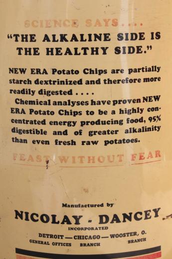 photo of 30s vintage New Era potato chips can, old advertising tin w/ art deco silhouettes #6