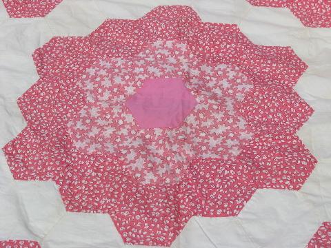photo of 30s vintage antique patchwork quilt top, candy pink cotton prints, huge! #3