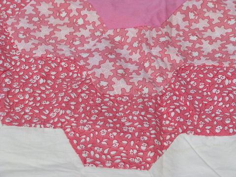 photo of 30s vintage antique patchwork quilt top, candy pink cotton prints, huge! #4