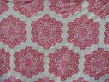 catalog photo of 30s vintage antique patchwork quilt top, candy pink cotton prints, huge!