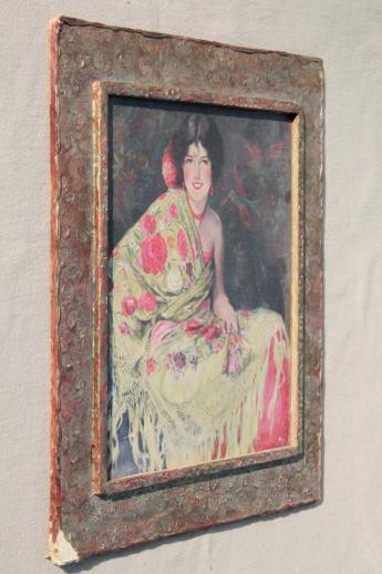 photo of 30s vintage bohemian art print, pretty senorita in fringed shawl #2