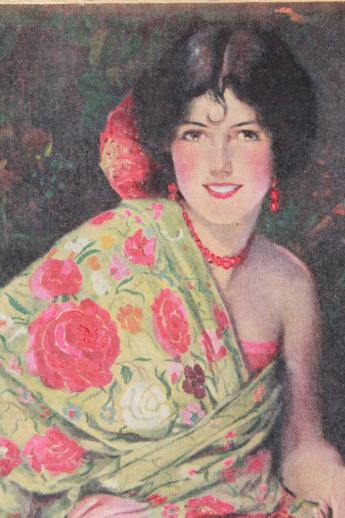 photo of 30s vintage bohemian art print, pretty senorita in fringed shawl #5