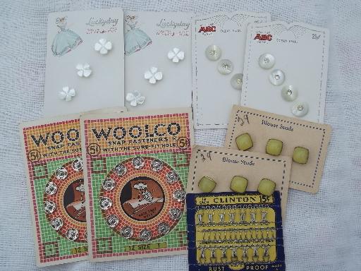 photo of 30s vintage buttons on cards, yellow custard glass and mother of pearl shell #1