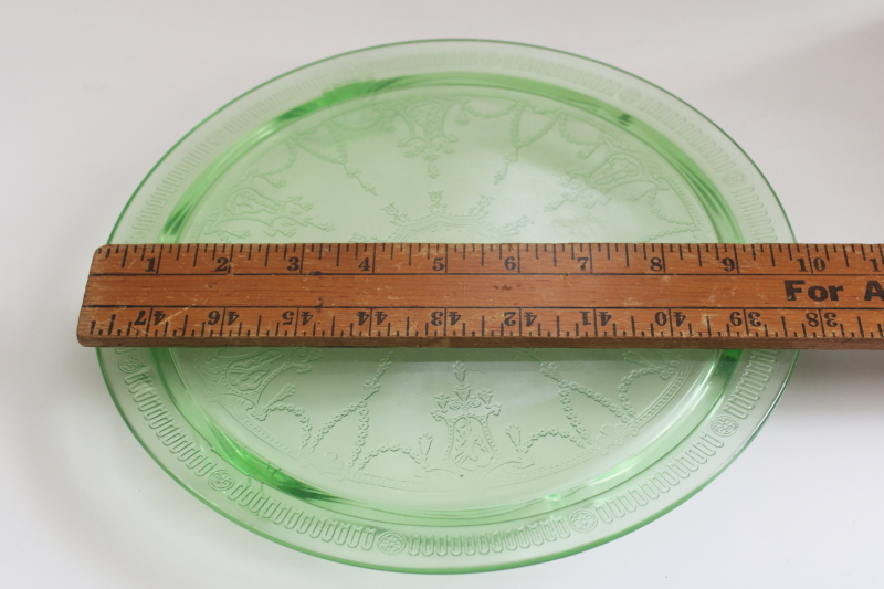 photo of 30s vintage depression glass cake plate, uranium glow green glass Cameo Anchor Hocking  #6