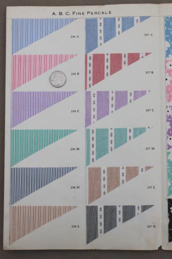 photo of 30s vintage fabric sample book, ABC percale print cotton fabric swatches catalog #3