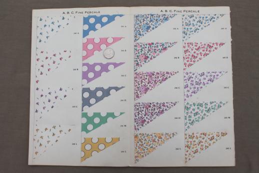 photo of 30s vintage fabric sample book, ABC percale print cotton fabric swatches catalog #4