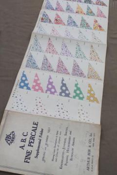 catalog photo of 30s vintage fabric sample book, ABC percale print cotton fabric swatches catalog