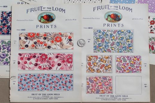 photo of 30s vintage fabric sample book, Fruit of the Loom cotton print fabric swatches catalog  #4