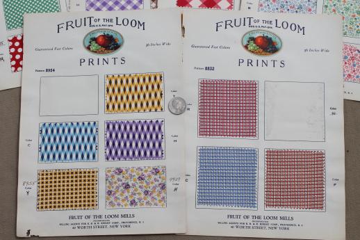 photo of 30s vintage fabric sample book, Fruit of the Loom cotton print fabric swatches catalog  #7