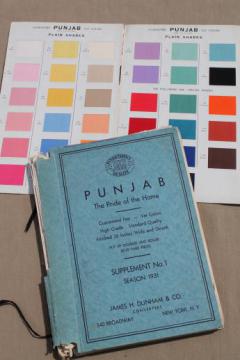 catalog photo of 30s vintage fabric sample books, Punjab cotton fabric swatches in solids & prints