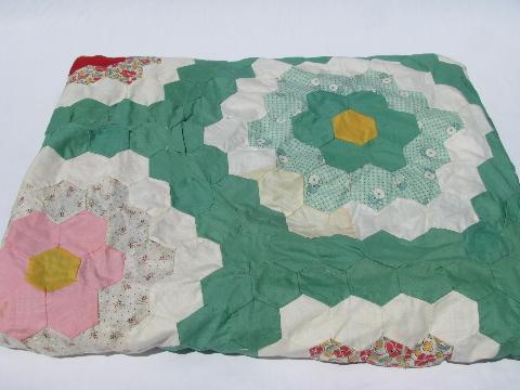 photo of 30s vintage patchwork quilt top, jadite green/cotton prints, huge! #2