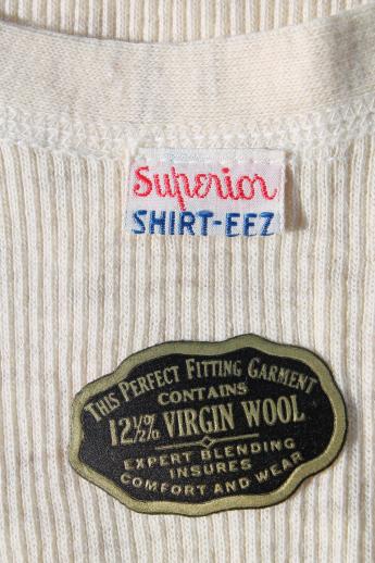 photo of 30s vintage ribbed cotton / wool undershirts w/ paper labels, men's work wear athletic tank shirts #2