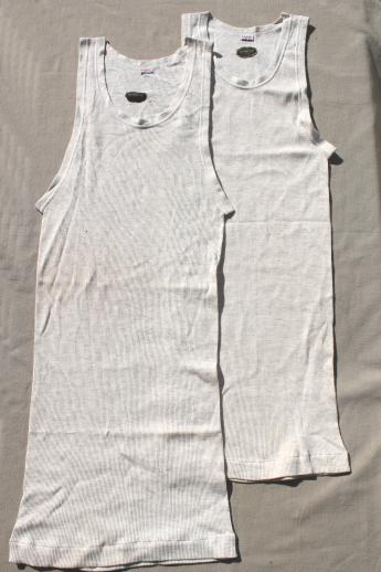 photo of 30s vintage ribbed cotton / wool undershirts w/ paper labels, men's work wear athletic tank shirts #3