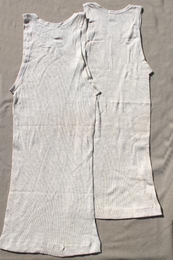 photo of 30s vintage ribbed cotton / wool undershirts w/ paper labels, men's work wear athletic tank shirts #4