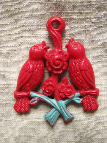 photo of 30s-40s vintage early plastic shade or light cord pull, red song birds #1