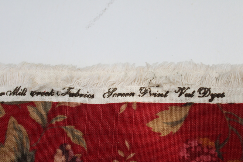 photo of 4+ yards linen weave cotton decor fabric, 90s vintage floral on red Ralph Lauren style  #3