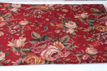 4+ yards linen weave cotton decor fabric, 90s vintage floral on red Ralph Lauren style 